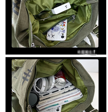 Green 3D Frog Graffiti Canvas Backpack Large Capacity 37x40cm School Bag for Students and Uni Students - Creative Aesthetic Rucksack - Image 3