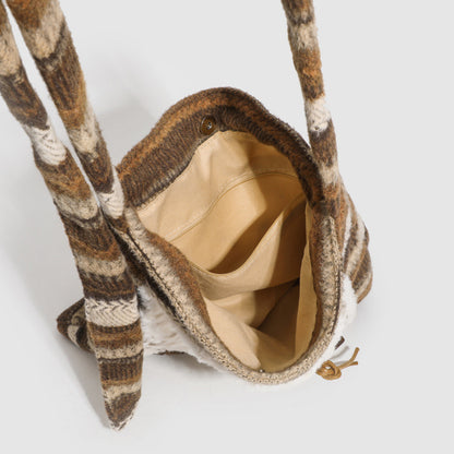 Women's Fur Splicing Large Tote Bag Wool Knit Shoulder Crossbody Bag for Casual Commute 40x36cm - Image 3