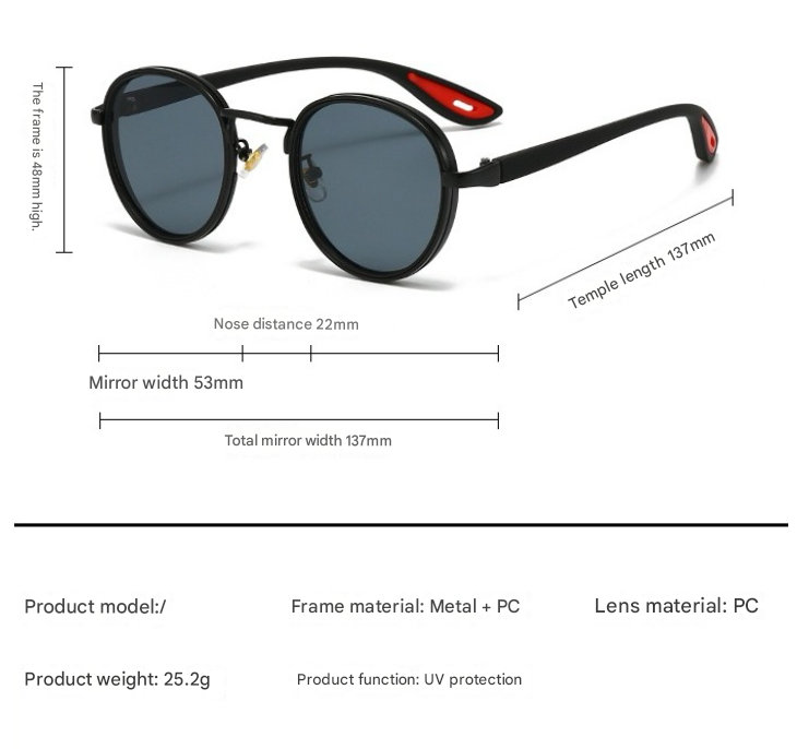 Silver Frame With Blue Rim Retro Round Sunglasses Vintage Metal & PC Frame Casual Classic Style for Men and Women - Lightweight 137mm Width - Image 2