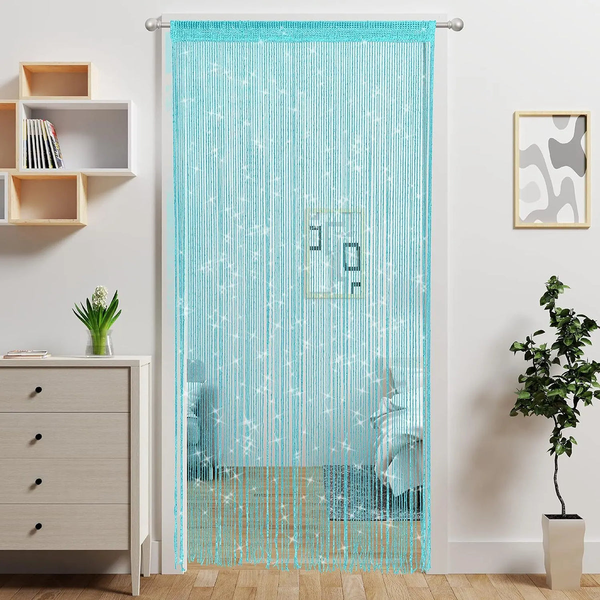 Blue 2 Pack Sparkle String Door Curtains 100x200cm Glitter Sequin Tassel Room Divider for Australian Home Decor and Parties