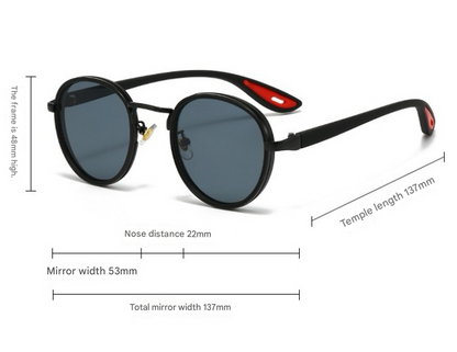 Black-rimmed Green Lenses Retro Round Sunglasses Vintage Metal & PC Frame Casual Classic Style for Men and Women - Lightweight 137mm Width - Image 4