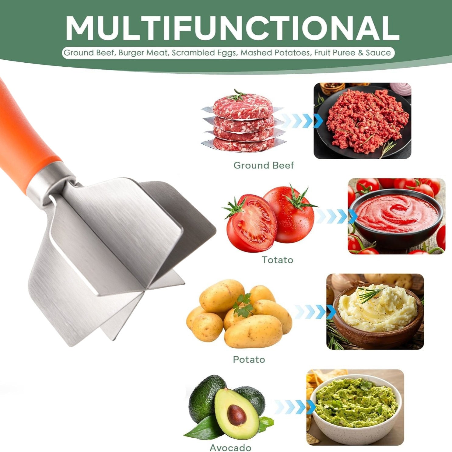 304 Stainless Steel Meat Chopper and Ground Beef Masher - 19cm Heat Resistant Kitchen Tool for Aussie Home Cooking and Meal Prep - Image 2