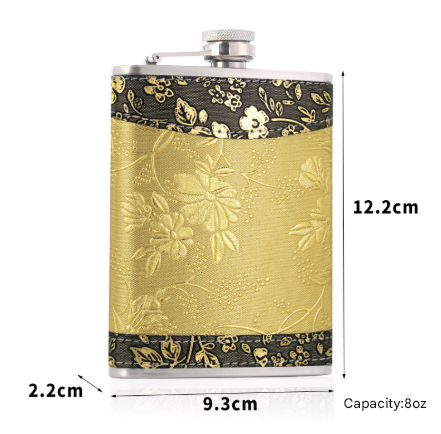 8oz Stainless Steel Hip Flask Gift Set with Elegant Floral Pattern and 2 Cups Plus Funnel for Outdoor Camping and Gifting - Image 2