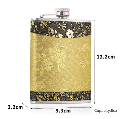 8oz Stainless Steel Hip Flask Gift Set with Elegant Floral Pattern and 2 Cups Plus Funnel for Outdoor Camping and Gifting - Image 2