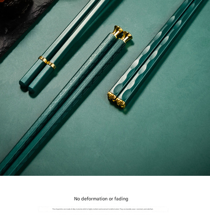 Two-piece Set Premium Alloy Chopsticks Set of 5 Pairs - 24.3cm Emerald Green and Gold Luxury Reusable Utensils for Modern Australian Dining - Image 2