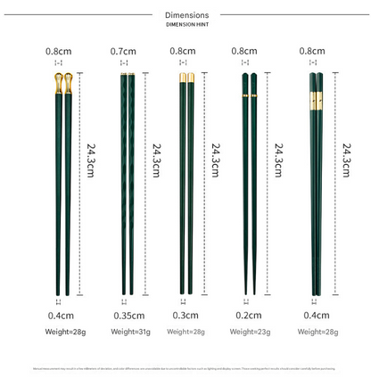 Two-piece Set Premium Alloy Chopsticks Set of 5 Pairs - 24.3cm Emerald Green and Gold Luxury Reusable Utensils for Modern Australian Dining - Image 3