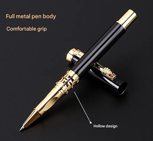 Dark Blue Two-piece Set Luxury Retro Dragon Head Signature Pen Gift Set - Full Metal 0.5mm Rollerball Each Set with 2 Spare Refills for Business and Gifting - Image 3