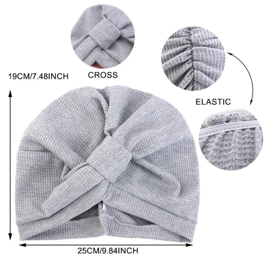 Khaki 3 Pack Women's Cotton Waffle Knit Turban Headwrap - Thickened Indian Style Beanie Cap - One Size Fits All for Australian Daily Wear - Image 2