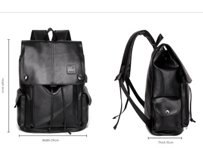 Dark Brown Men's Fashion PU Leather Backpack - Large Capacity 42cm Laptop Rucksack for University, Travel and Casual Business Use - Image 2