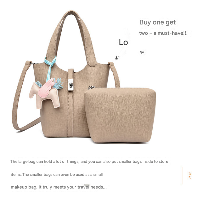 Black Women's Small PU Leather Bucket Bag with Secure Lock and Horse Charm - 20cm Compact Crossbody Handbag for Everyday Use - Image 4