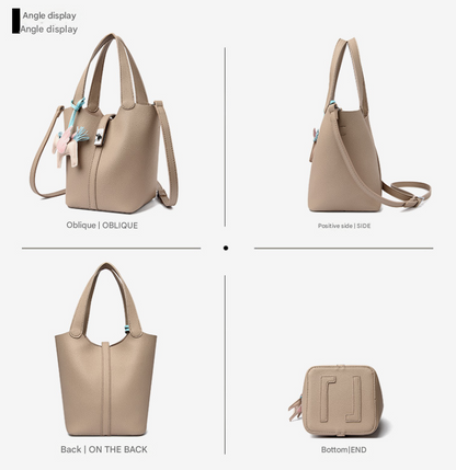 Brown Women's Small PU Leather Bucket Bag with Secure Lock and Horse Charm - 20cm Compact Crossbody Handbag for Everyday Use - Image 3