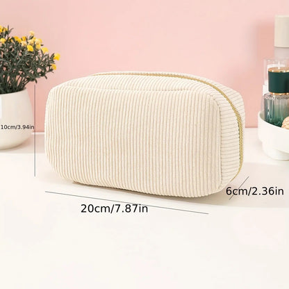 Purple Corduroy Cosmetic Bag Large Capacity 20cm Makeup Pouch for Lipstick Jewelry and Keys - Soft Portable Travel Toiletry Organiser - Image 2