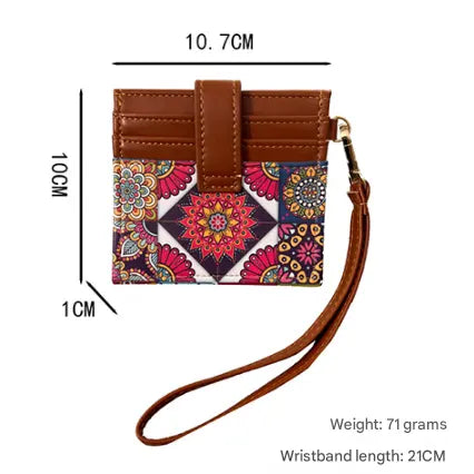 Blue Colorful Ethnic Mandala Pattern PU Leather Mini Card Holder with Wrist Strap and Buckle - Slim High-End Multi-Slot Card Sleeve for Daily Use - Image 2