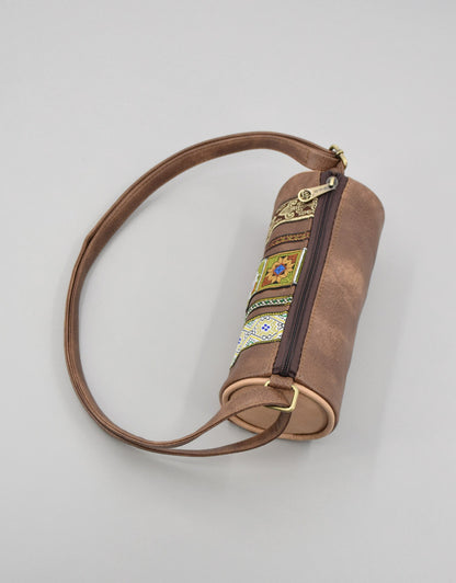 Boho Ethnic PU Leather Cylindrical Crossbody Bag with Embroidery and Fringe - 21cm Vintage Retro Drum Bag for Daily Use - Image 4