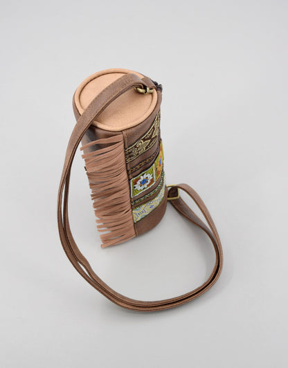 Boho Ethnic PU Leather Cylindrical Crossbody Bag with Embroidery and Fringe - 21cm Vintage Retro Drum Bag for Daily Use - Image 6
