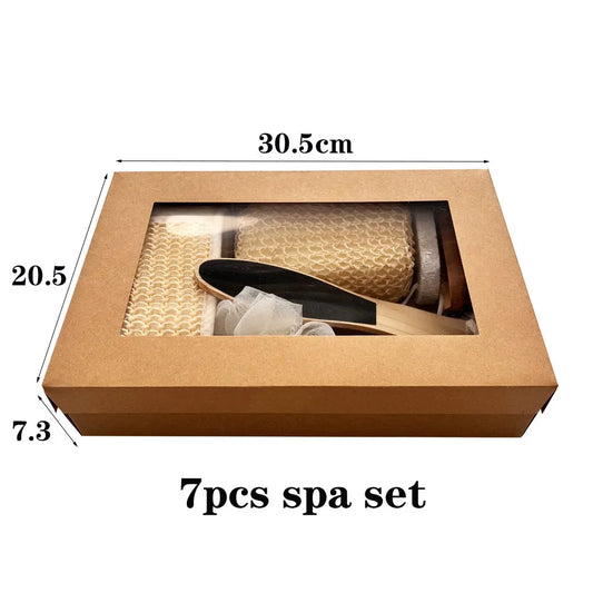 7pcs Natural Spa Bath Gift Set - Includes Body Brush, Sisal Loofah, Pumice Stone and Scrubber - Luxury Home Body Care Kit for Gifting - Image 2