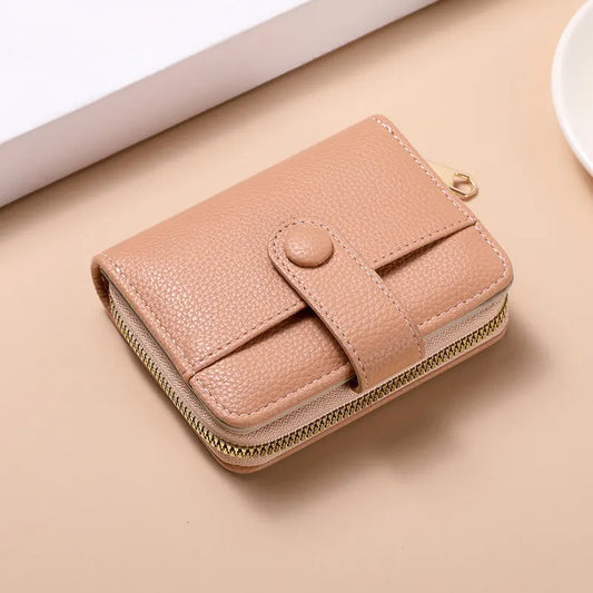 Pink Women's Short PU Leather Wallet 2 Pack - Fashion Lychee Grain Purse with Multi Card Slots and Zipper Coin Pocket - Compact Organiser for Daily Use