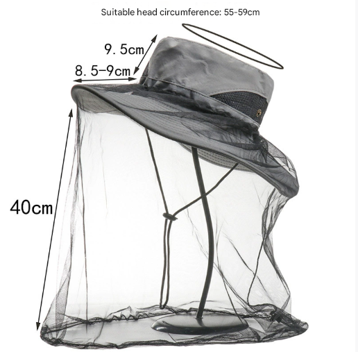 Khaki Outdoor Mosquito Head Net Hat with 40cm Mesh Shield - Wide Brim Sun Protection Bucket Hat for Fishing and Hiking - Quick Dry Breathable Cap - Image 2