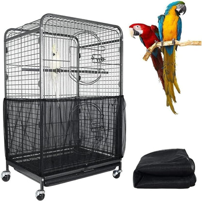 M Black【Height 20, Circumference 170】 Large Bird Cage Seed Catcher Net Cover - Adjustable Mesh Guard Splash-Proof Dust Cover for Indoor Outdoor Cages