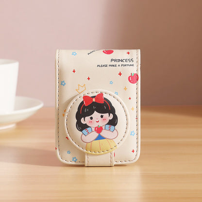 Princess 2 Pack Mini Lipstick Case with Mirror Cute Design Small Makeup Pouch 9.5cm for Handbag Travel Portable Storage
