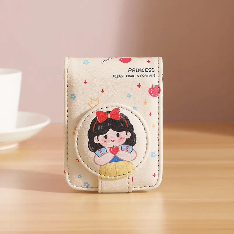 Princess 2 Pack Mini Lipstick Case with Mirror Cute Design Small Makeup Pouch 9.5cm for Handbag Travel Portable Storage