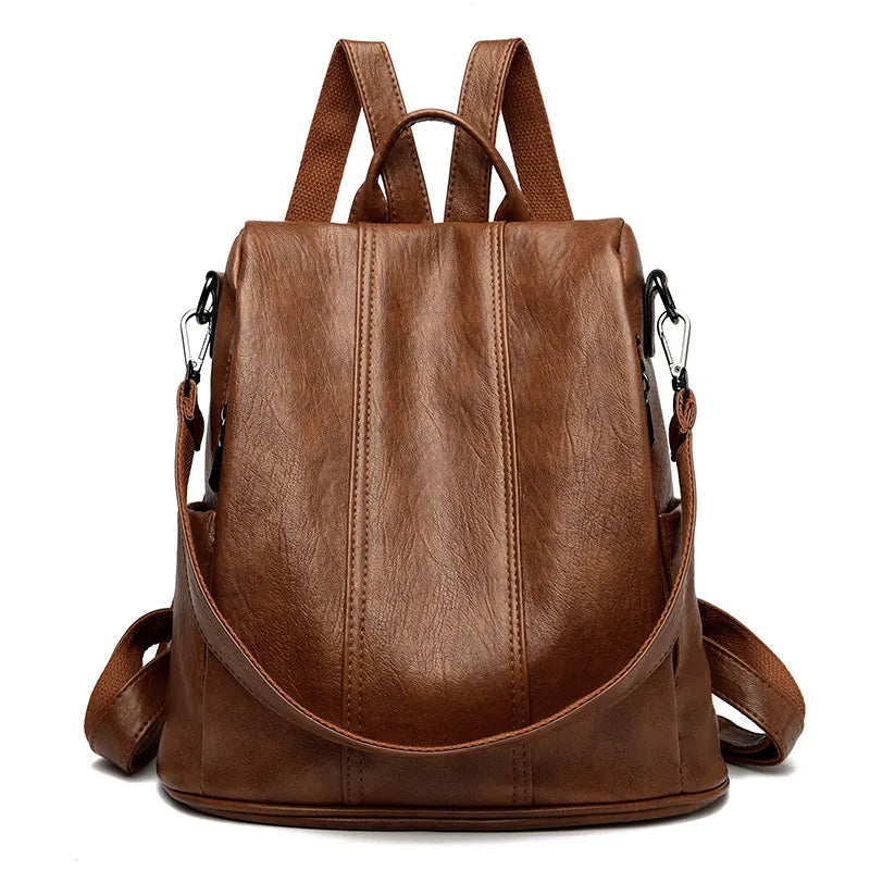 Brown Women's Anti-Theft Backpack Purse Soft Faux Leather Convertible Rucksack Shoulder Bag Large Capacity 31cm for Travel Work Daily Use