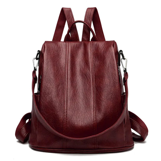 Red Women's Anti-Theft Backpack Purse Soft Faux Leather Convertible Rucksack Shoulder Bag Large Capacity 31cm for Travel Work Daily Use