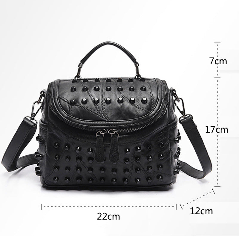 Women's Black Studded Handbag Soft PU Leather Crossbody Shoulder Bag with Rivets Trendy Box Purse 22cm for Travel Party - Image 2