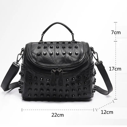 Women's Black Studded Handbag Soft PU Leather Crossbody Shoulder Bag with Rivets Trendy Box Purse 22cm for Travel Party - Image 2