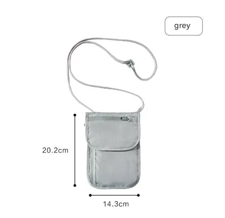 Grey 2 Pack RFID Blocking Travel Neck Pouch Passport Holder & Document Organiser Water Resistant Hidden Security Wallet for International Travel