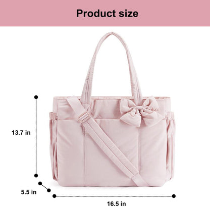 Camel Women's Quilted Puffer Tote Bag Large Capacity Lightweight Bow Handbag with Shoulder Strap 42cm for Gym Travel & Baby Care - Image 2