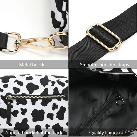 Black-and-white Checkered Pattern Women's Large Crescent Crossbody Bag Lightweight Oxford Cloth Shoulder Sling Purse Adjustable Strap for Travel Gym & Daily Use - Image 3