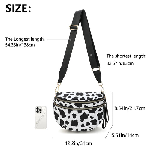 White-and-beige Checkered Pattern Women's Large Crescent Crossbody Bag Lightweight Oxford Cloth Shoulder Sling Purse Adjustable Strap for Travel Gym & Daily Use - Image 2