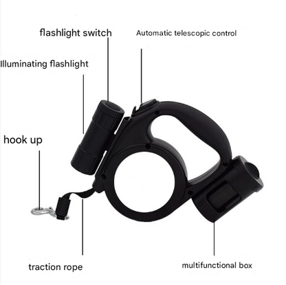 Dark Blue 3-in-1 Retractable Dog Leash with LED Flashlight and Waste Bag Dispenser 5m Nylon Lead for Dogs up to 20kg Essential Pet Walking Gear - Image 2