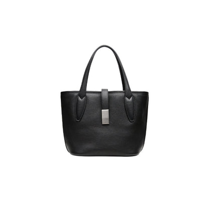 Black Women's Vegetable Tanned Leather Bucket Bag Minimalist Crossbody Handbag with Inner Canvas Pouch for Work Daily Use