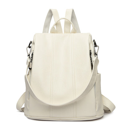 White Women's Anti-Theft Backpack Purse Soft Faux Leather Convertible Rucksack Shoulder Bag Large Capacity 31cm for Travel Work Daily Use