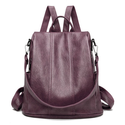 Purple Women's Anti-Theft Backpack Purse Soft Faux Leather Convertible Rucksack Shoulder Bag Large Capacity 31cm for Travel Work Daily Use