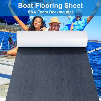 2400*600*6mm High Density EVA Foam Marine Flooring Flat Sheet Non-Grooved Self-Adhesive Boat Decking Mat Grey for Jet Ski Kayak & Fishing Boat