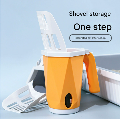Red 2-in-1 Cat Litter Scoop with Attached Waste Bin Integrated Poop Scooper Holder Detachable Kit with 150 Degradable Bags - Image 2