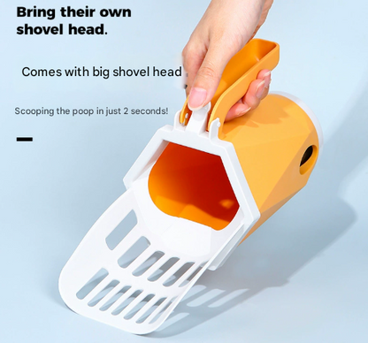 Red 2-in-1 Cat Litter Scoop with Attached Waste Bin Integrated Poop Scooper Holder Detachable Kit with 150 Degradable Bags - Image 3