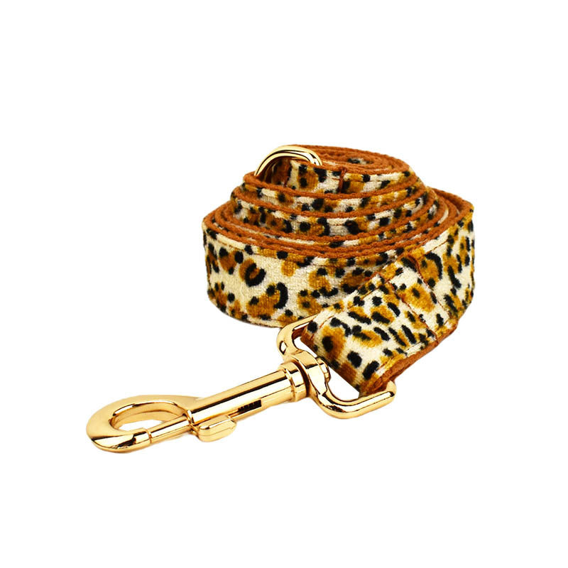 M Luxury 5 Piece Dog Harness and Collar Set Leopard Print with Leash Bow Tie & Waste Bag Holder Gold Metal Buckle Walking Gear - Image 3