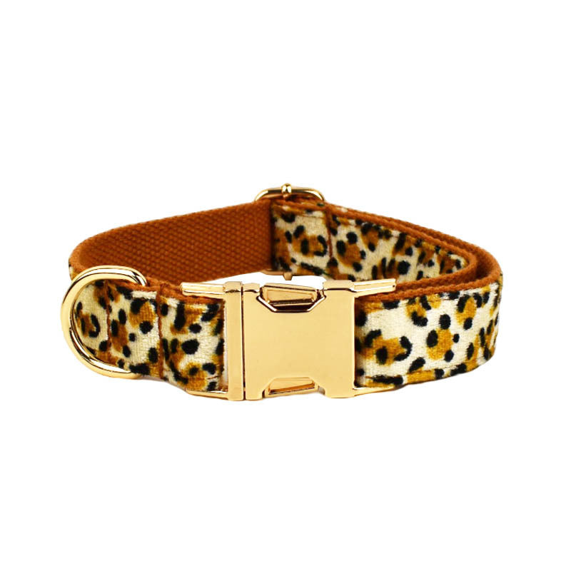 XL Luxury 5 Piece Dog Harness and Collar Set Leopard Print with Leash Bow Tie & Waste Bag Holder Gold Metal Buckle Walking Gear - Image 2