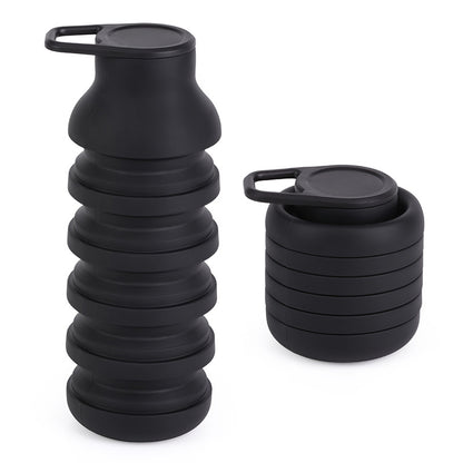Black Collapsible Silicone Water Bottle Portable Travel Sports Cup with Carabiner Clip Foldable Design for Camping Hiking & Gym Teal