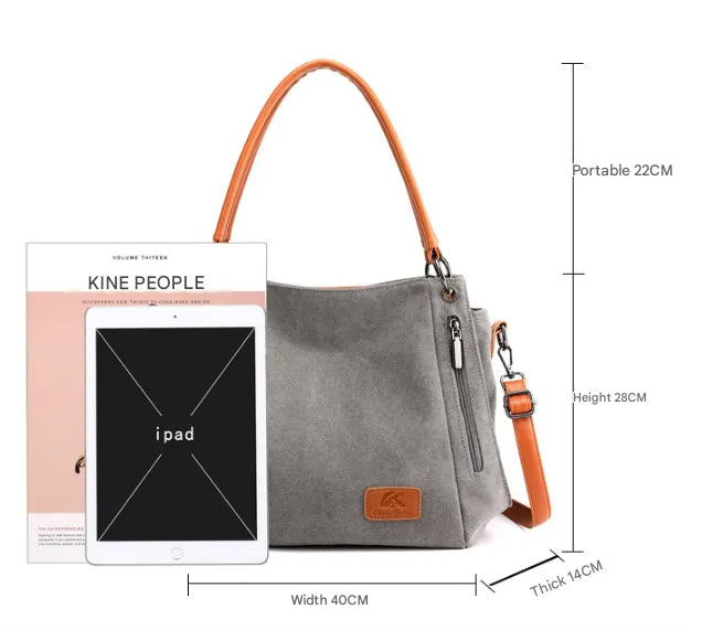 Khaki Women's Canvas Hobo Handbag Large Shoulder Tote Bag Adjustable Crossbody Strap Casual Purse 40cm for Work School Travel - Image 2