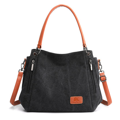 Black Women's Canvas Hobo Handbag Large Shoulder Tote Bag Adjustable Crossbody Strap Casual Purse 40cm for Work School Travel