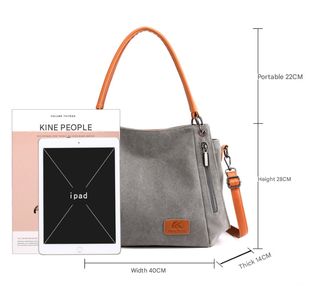 Black Women's Canvas Hobo Handbag Large Shoulder Tote Bag Adjustable Crossbody Strap Casual Purse 40cm for Work School Travel - Image 2