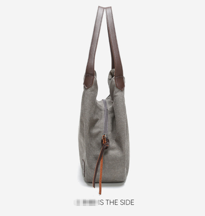Grey Women's Canvas Hobo Handbag Multi-Compartment Shoulder Tote Bag Minimalist Casual Purse 30cm for Work Shopping & Travel - Image 4
