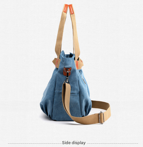 Dark Blue Women's Retro Canvas Tote Bag Large Capacity Shoulder Handbag Adjustable Crossbody Strap 35cm for Travel Work & Daily Use - Image 4