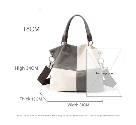 Red Women's Canvas Patchwork Tote Bag Large Capacity Shoulder Handbag Fits A4 Magazine Adjustable Crossbody Strap 34cm for Work & School - Image 2