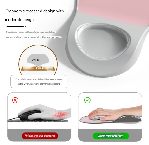 Light Grey Ergonomic Mouse Pad with Wrist Rest Support Soft Silicone Concave Groove Design 32.5cm Non-Slip Mat for Home Office & Gaming - Image 2